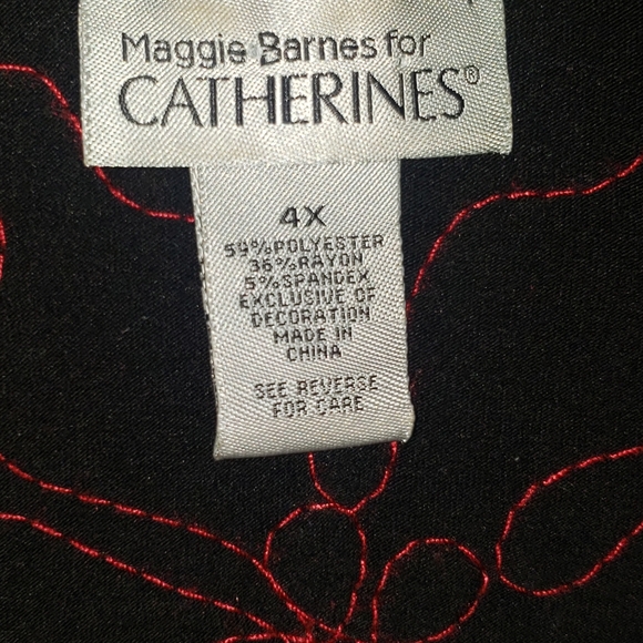 Plus Size 4X Catherines Red Embroidered Knit black top shirt women's - Picture 3 of 5